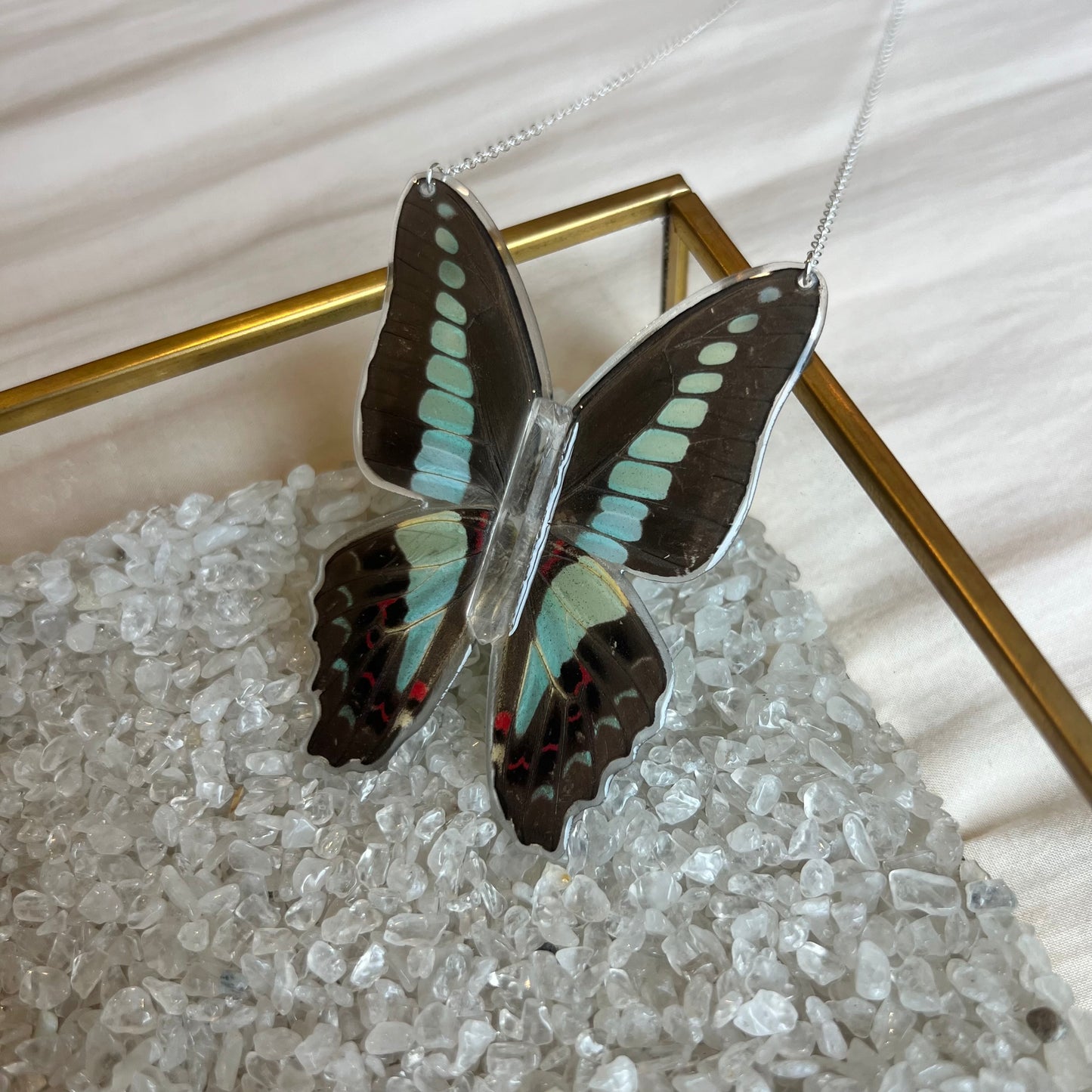 Blue Bottle Butterfly Necklace