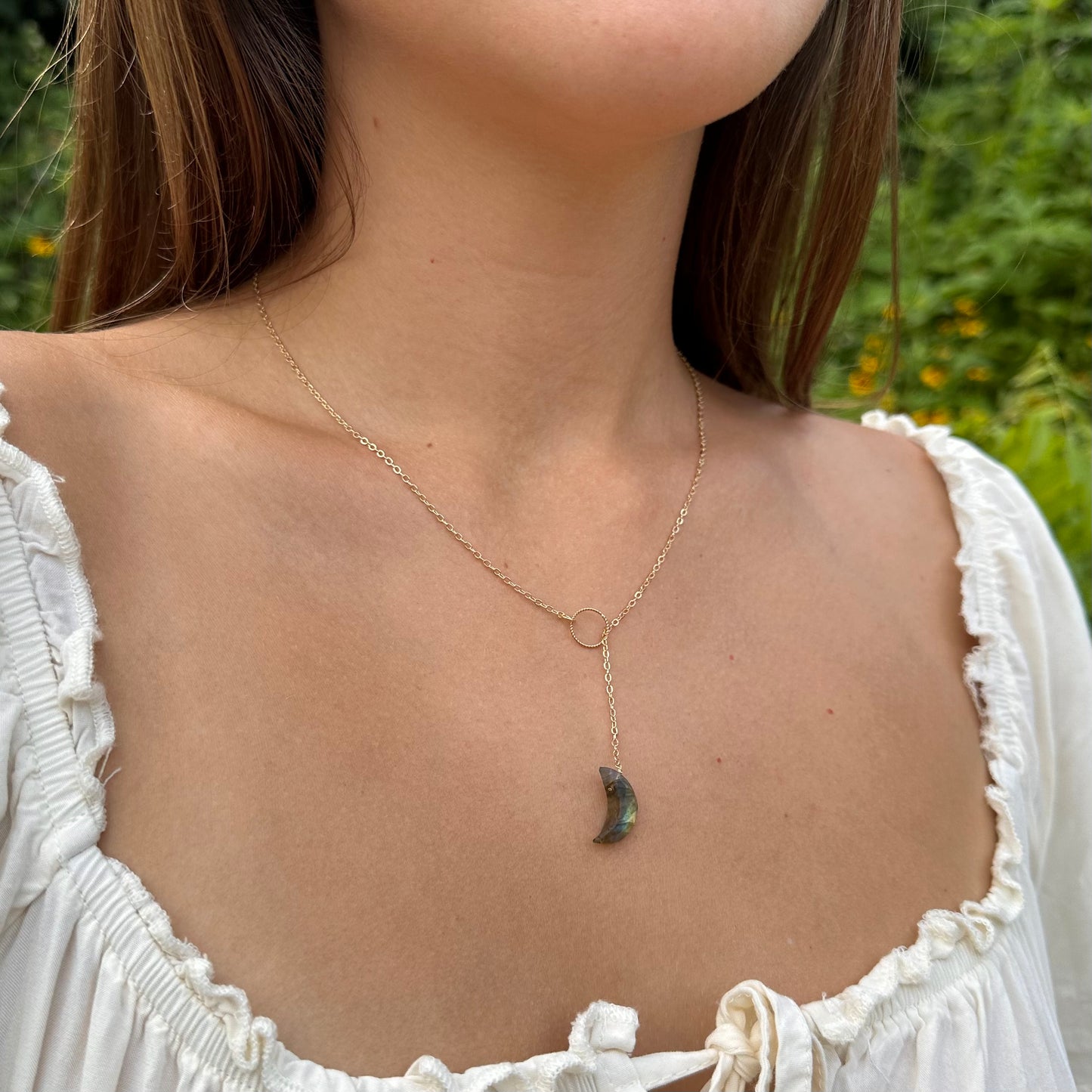 Labradorite Moon Drop Lariat Necklace