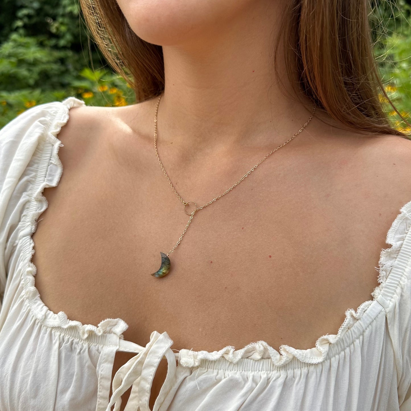 Labradorite Moon Drop Lariat Necklace