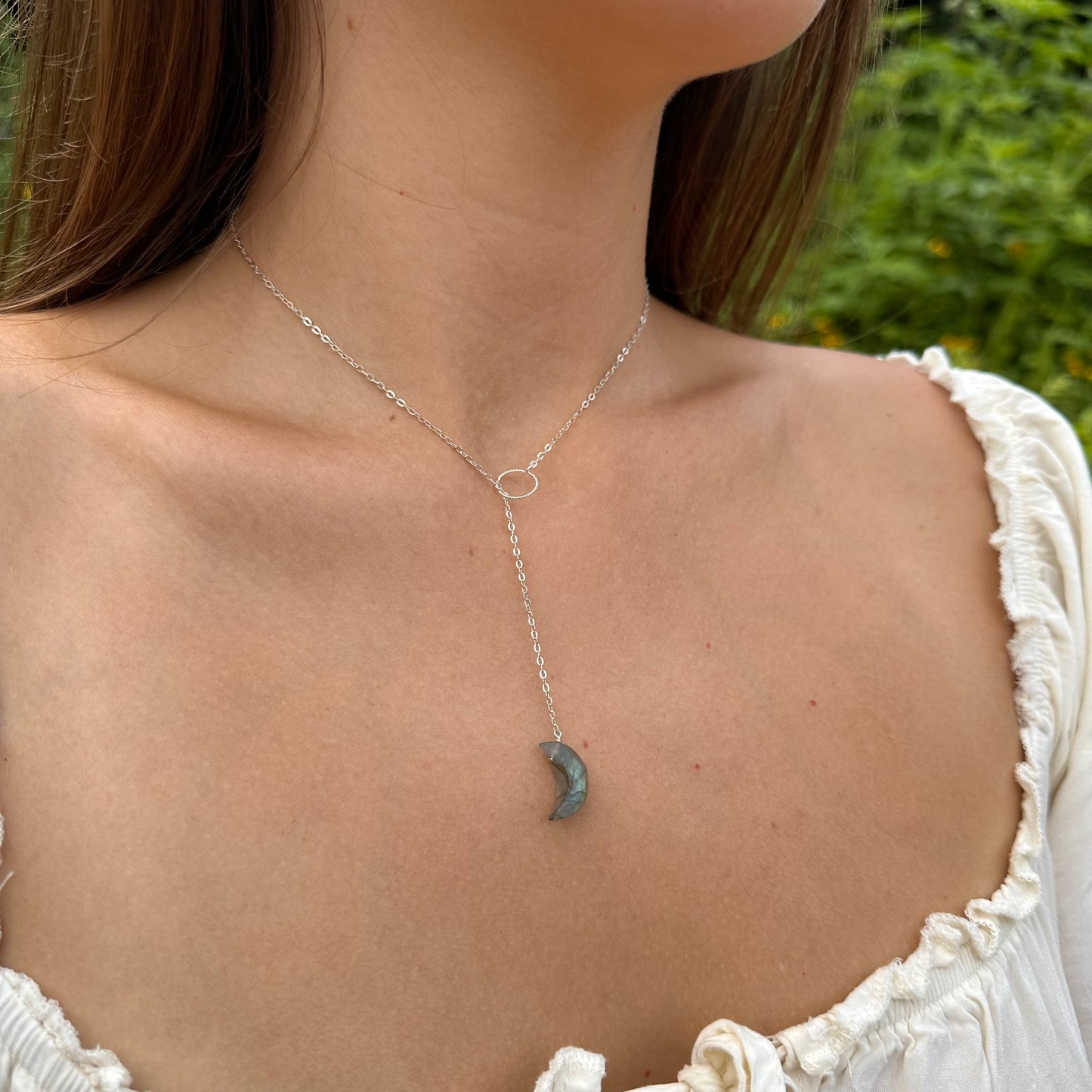 Labradorite Moon Drop Lariat Necklace