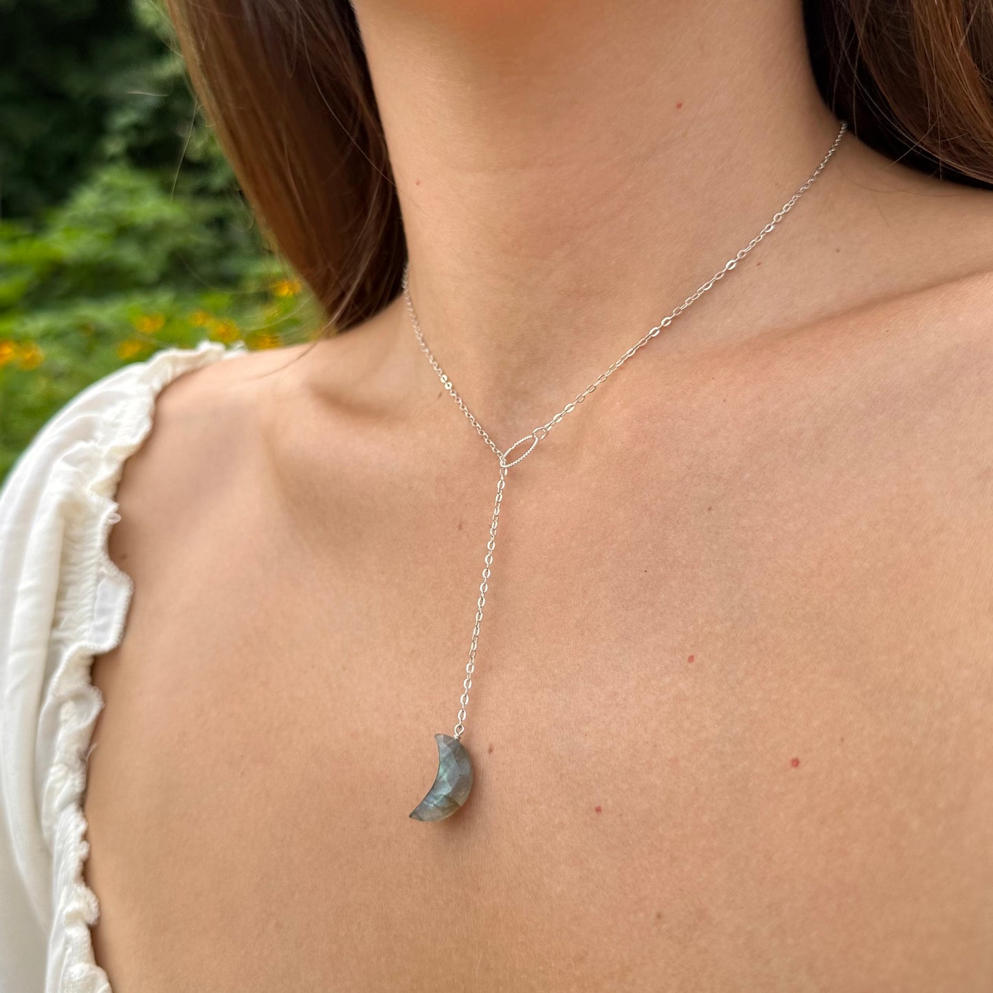 Labradorite Moon Drop Lariat Necklace