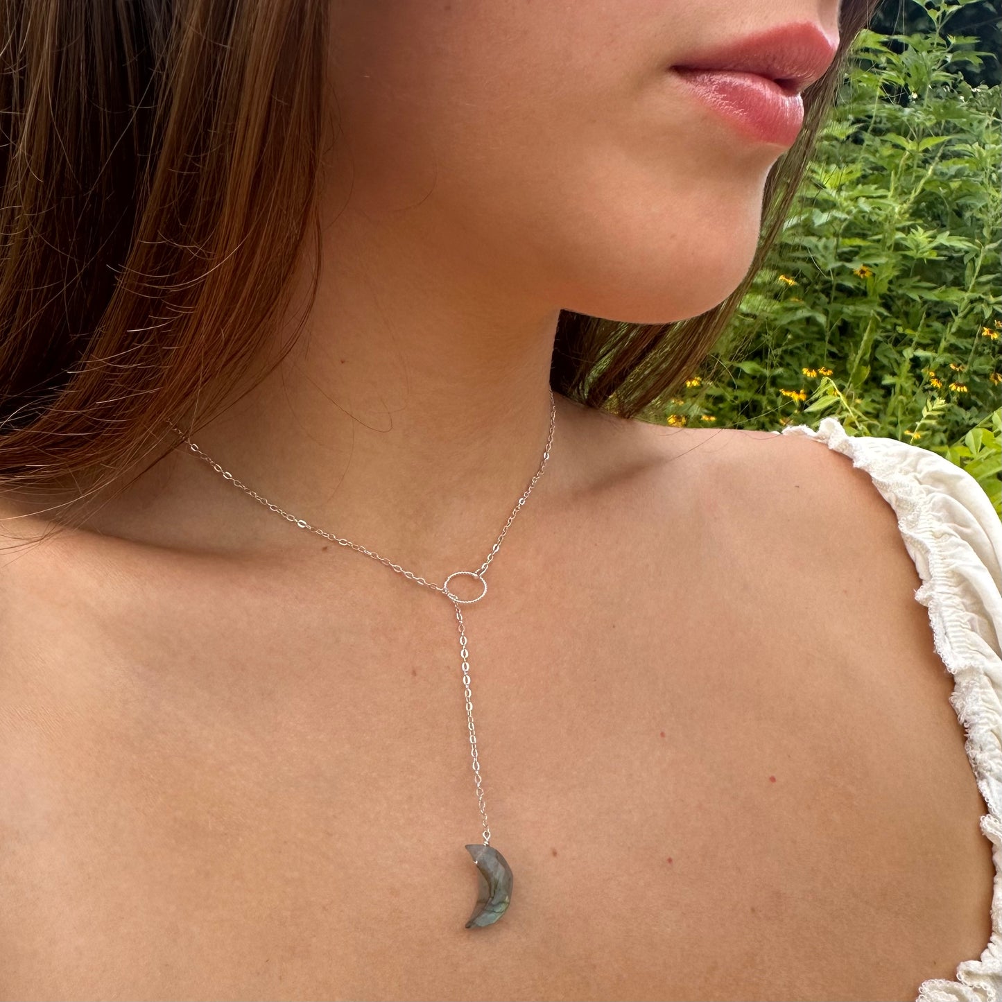 Labradorite Moon Drop Lariat Necklace