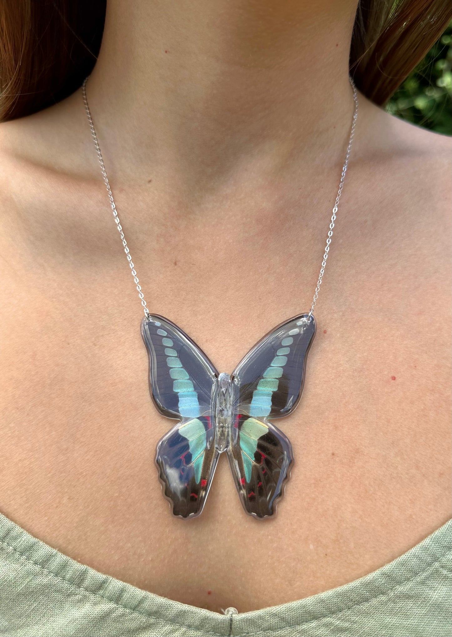 Blue Bottle Butterfly Necklace